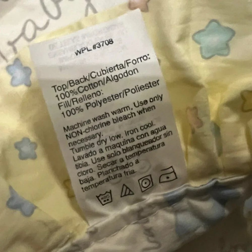 Vintage Geoffrey Toys R Us Baby Quilt Crib Comforter Moon Stars Yellow Blue 1995